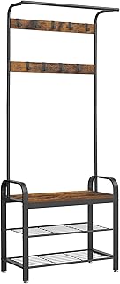 VASAGLE Garderobenständer, Garderobe, mit Schuhbank, 4-in-1 Design, 9 abnehmbare Haken, Kleiders…