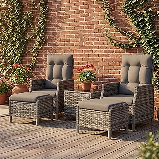 UDPATIO Lounge Möbel Outdoor Set 5-teilig mit Verstellbaren Sessel, Fußhocker und Couchtisch | …