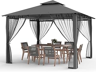 Amopatio 2.8×2.8 Garten Pavillon Wasserdicht Stabil Winterfest, Doppeldach Gartenpavillon mit Mos…