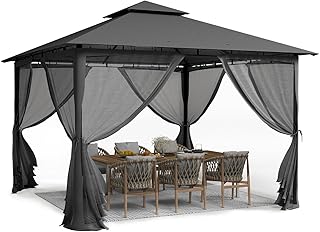UDPATIO Pavillon 2,75×2,75m Wasserdicht Stabil Winterfest, Gartenpavillon mit Doppeldach, Moskito…