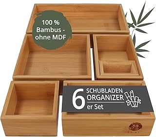 TAKE® 6-teiliges Schubladen Organizer aus 100% Natur Bambus – Boxen in vers. Größen für Küch…