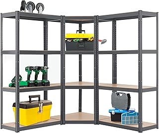 Juskys 3er Metall Regalsystem Easy – 1 Eckregal & 2 Lagerregale – 12 Böden aus MDF Holz – 960 kg…