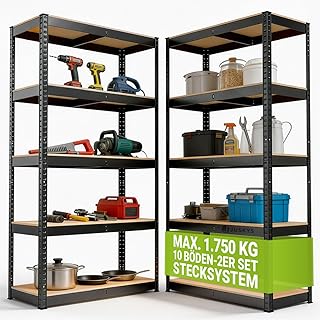 Juskys 2er-Set Lagerregal Basic 2X 180x90x40cm (HxBxT) – 1750 kg – 10 Böden – Schwerlastregal St…