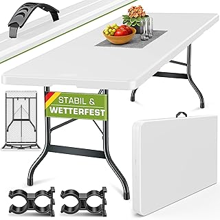 tillvex Gartentisch 180x75cm klappbar Kunststoff | Buffettisch mit Tragegriff | Klapptisch für G…