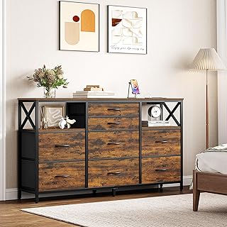 Hzuaneri Kommode 140 cm, 2 USB & 2 AC-Anschlüssen, Kommode mit 8 Schubladen aus Stoff, Vielseiti…