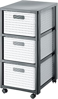 Rotho Country Rollcontainer mit 3 Schubladen in Rattan-Optik, Kunststoff (PP) BPA-frei, weiss, 3 …