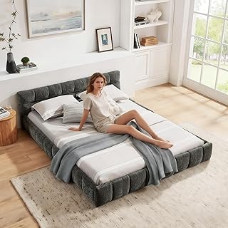 Doppelbett 160x200cm, Bett mit seidig weichem Chenille – Bezug, quadratischem Steppdesign, aus ö…