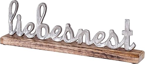 levandeo Schriftzug Liebesnest L40cm Metall Silber Mango Holz Deko Aufsteller Tischdeko Wohndekor…