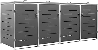 Hommdiy Mülltonnenbox für 4 Tonnen 276,5×77,5×115,5 cm Edelstahl,Mülltonnenverkleidung Gartenb…