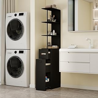 ZealWe Badschrank Hochschrank, Badezimmerschrank Badregal Schmal mit Schubladen, offenem Fach, Ki…