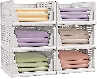 SONGMICS Schrank-Organizer klappbar, Kleiderschrank-Organizer stapelbar, ausziehbarer Korb 6er Se…