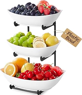 Lifewit Obst Etagere mit 3 Etagen, Kunstsoff Obstschale mit Schwarzem Metallregal, Obstkorb Etage…