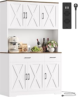 HOCSOK Küchenschrank 105×180 cm (BxH), Buffetschrank Weiß, Sideboard mit Steckdosen, Verstellba…