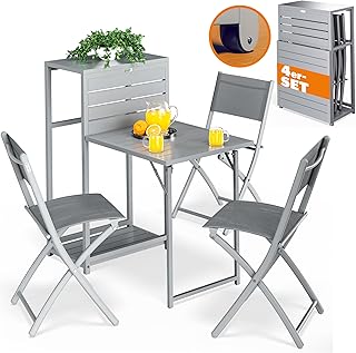 Casaria® Balkonmöbel Set 3 Stühle Tisch Klappbar Platzsparend inkl. Rollen Wetterfest Stahl Pu…