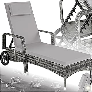 tectake Poly Rattan Gartenliege mit Rollen, 6-Fach höhenverstellbarer Liegestuhl, bis 120kg bela…