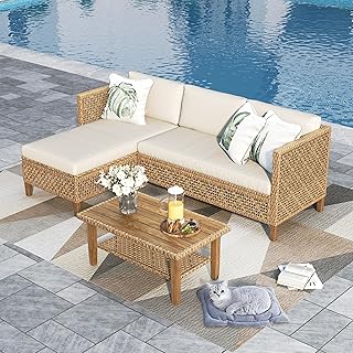 PHI VILLA Gartenmöbel Set Balkonmöbel 3 Teilig, Rattan Lounge Möbel Outdoor mit 1 Chaiselongue…
