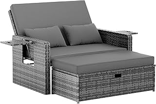 Amopatio Rattan Gartenlounge Outdoor Set, 2-Sitzer Gartensofa mit Verstellbarer Rückenlehne und …
