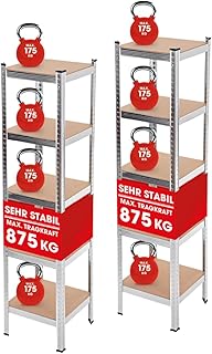 EASYmaxx Schwerlastregal 2er-Set 40x40x180 cm | 875 kg Traglast, 175 kg pro Ebene | Regal und Wer…