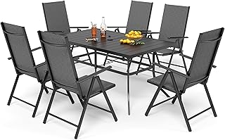 PHI VILLA Gartenmöbel Set Balkonmöbel Gartentisch mit Stühlen152×90 Metall Gartentisch 7-Fach…