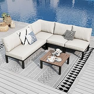 PHI VILLA Gartenmöbel Balkonmöbel Set 5 Teilig, Metall Lounge Möbel Outdoor Gartenlounge Set 5…