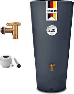 4rain Vaso 2in1 Regentonne 220 Liter Graphite Grey inkl. Kunststoff-Auslaufhahn und Fallrohransch…