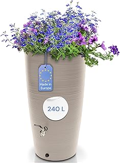 YourCasa Regentonne 240 Liter [Aquasplash] Messing Wasserhahn & Deckel – Regenfass Frostsicher au…