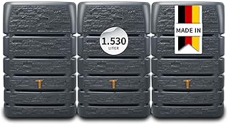 4rain Slim Stone Decor Regentonne Mauertank-Set 1530 Liter Graphite Grey, 3 x Slim Stone Decor 51…