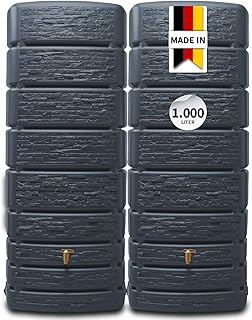 4rain Slim Stone Decor Regentonne Set 1000 Liter Graphitgrau – 2X Regenfass/Wassertank 500 Lite…