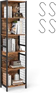 VASAGLE Bücherregal, Büroregal, Küchenregal, Standregal mit 6 Ablagen, 4 S-Haken, 30 x 40 x 17…