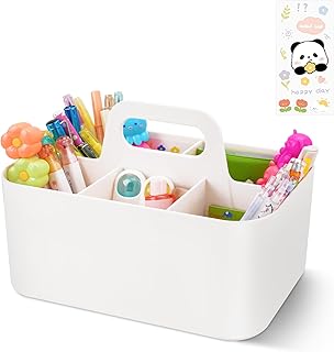 DIBALIYI Kunststoff Korb Organizer mit Griff, Schreibtisch Organizer Weiß mit 5 Fächern, Stapel…