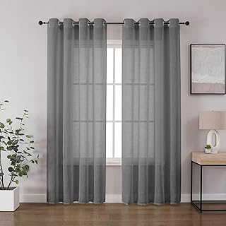 CUCRAF Leinenoptik Grau Voile Vorhänge mit Ösen Halbtransparent Gardine für Schlafzimmer Wohnz…