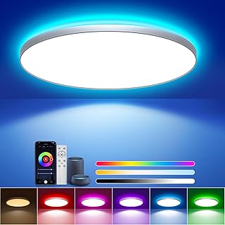 ToyGlee LED Deckenleuchte Dimmbar, 36W Ø30cm Smart RGBIC LED Deckenlampe mit Fernbedienung, Funk…