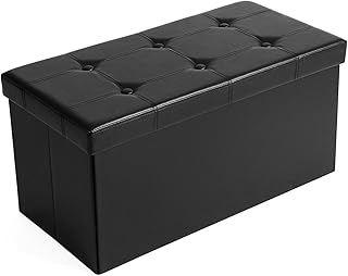 SONGMICS 76 cm Sitzbank mit Stauraum, Sitztruhe, Aufbewahrungsbox, Fußhocker, faltbar, gepolster…