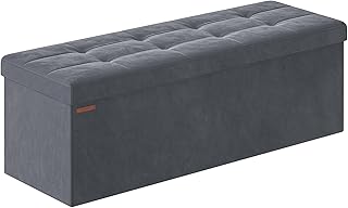 SONGMICS Sitzhocker mit Stauraum, klappbare Sitzbank, 38 x 110 x 38 cm Fußbank, Aufbewahrungsbox…