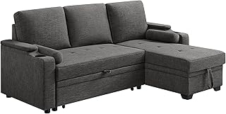 VASAGLE Schlafsofa, Schlafcouch, Bettsofa mit Stauraum, Polstermöbel, Bezug aus Baumwoll-Leinen-…