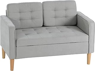 HOMCOM 2 Sitzer Sofa, Couch mit Stauraum, Holzbeine, Gepolsterter Polstersofa mit Samtoptik für …